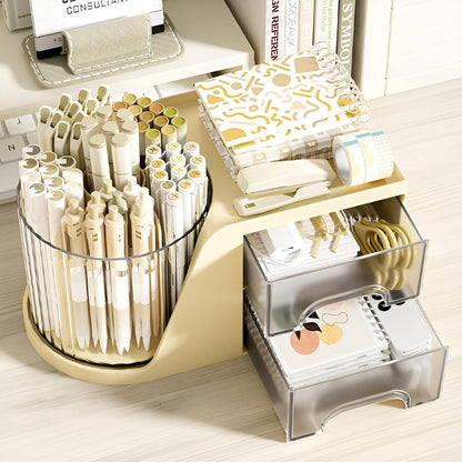 360 Degree Rotating Pencil Pen Holder for Desk , Cute Desk Pen Organizers Desktop Storage Stationery Supplies Cup Pot for Office School Home Art Supply Accessories Caddy Makeup Brush Holder White