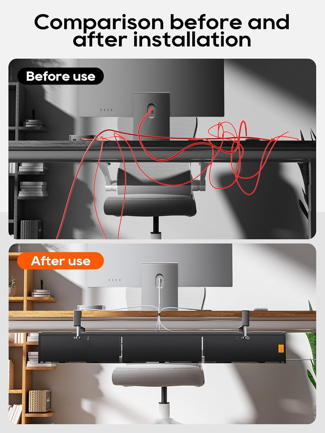 Under Desk Cable Management Tray No Drill, Cable Ties Included, Eco-Friendly Canvas Material, Mesh Design for Heat Dissipation, Cable Organizer/Storage for Standing Desk(27inch, Black)