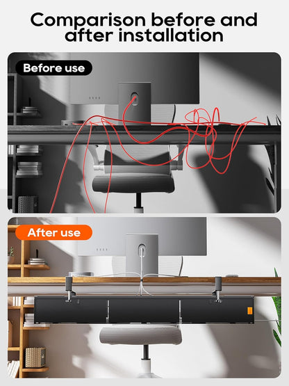Under Desk Cable Management Tray No Drill, Cable Ties Included, Eco-Friendly Canvas Material, Mesh Design for Heat Dissipation, Cable Organizer/Storage for Standing Desk(27inch, Black)