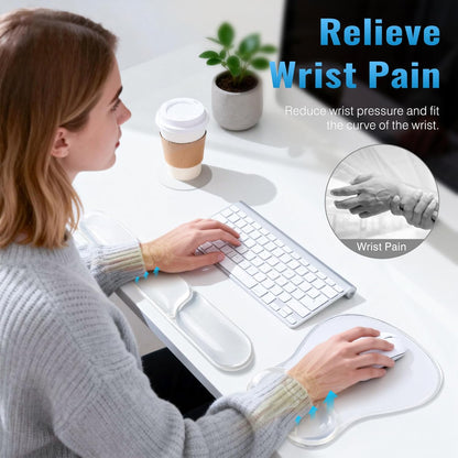 Ospelelf Mouse Pad with Wrist Rest Set Gel Ergonomic Keyboard Wrist Support Anti-Slip Rubber Bottom Office Women Desk Accessories for Computer, Laptop and Gaming, Black and Grey
