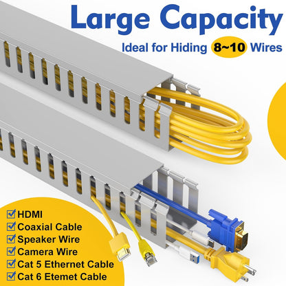 Open Slot Wiring Raceway Cable Duct, 123in Cable Management Channel Cord Track,Desk Wire Channel, Under Desk Cable Management to Hide Cables, Wires for Computers (Black, 1.57" Hx1.57"W, 15.4''L(8 Pc))