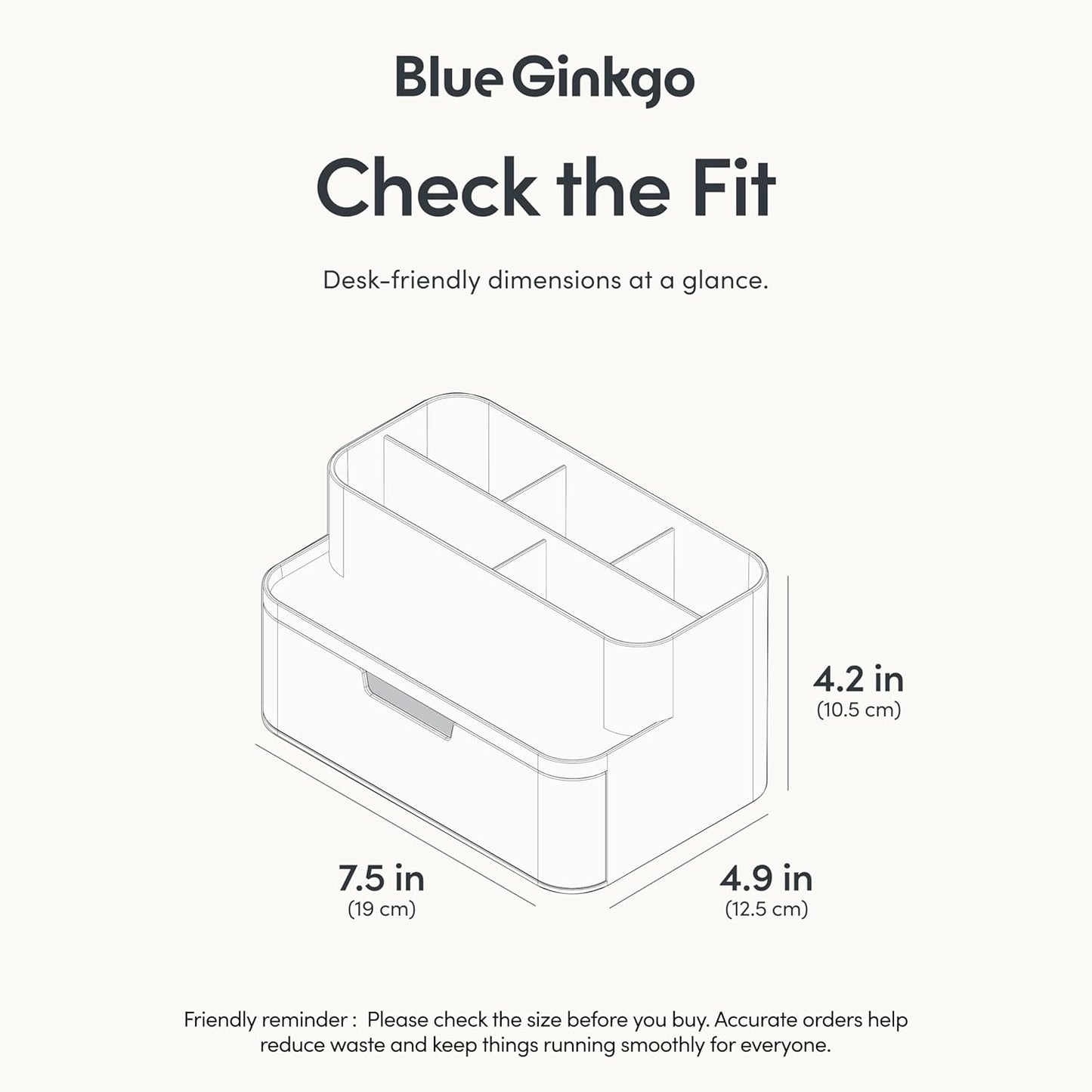 BLUE GINKGO Compact Desk Organizer – Small 5-Compartment, Half Drawer Storage – Pen Holder, Stationery Organizer for Desktop, Vanity, Shelf (Made in Korea, Green)
