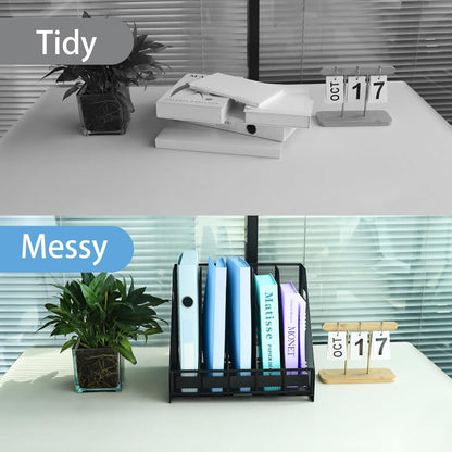 Desk Organizers Metal Magazine File Holder Racks Desktop Folder Storage Binder Organiser Document Organization for Home Office & Classroom,5 Vertical Compartments