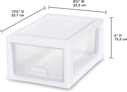 Sterilite 20518006 6 Quart/5.7 Liter Stacking Drawer, White Frame with Clear Drawer,(pack of 6)