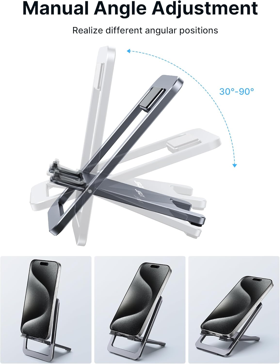 JSAUX Cell Phone Stand, Foldable Aluminum Adjustable Phone Holder for Desk Portable Travel Essentials Office Accessories for iPhone 17 16 15 14 13 Pro Max Samsung S25 S24 S23 Ultra Kindle-Gray
