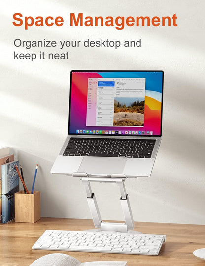 tounee Telescopic Laptop Stand for Desk with 360° Swivel Base, Sit to Stand, Height Adjustable, Portable Riser Holder for Good Posture, Compatible with MacBook Pro, All Laptops 10-17"-Gray