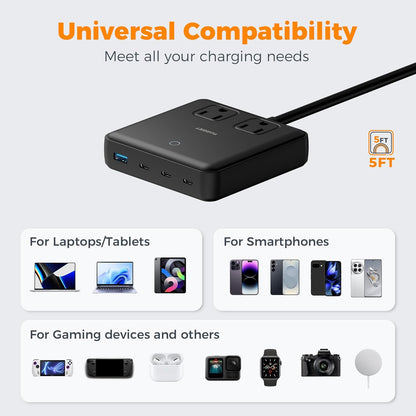 TESSAN Charging Station PD 100W for Multiple Devices, 6-in-1 USB C Charger Block Compatible with iPhone 17/16, MacBook, Charging Dock with 3 USB-C, 1 USB-A & 2 AC, Home Office Travel Accessories
