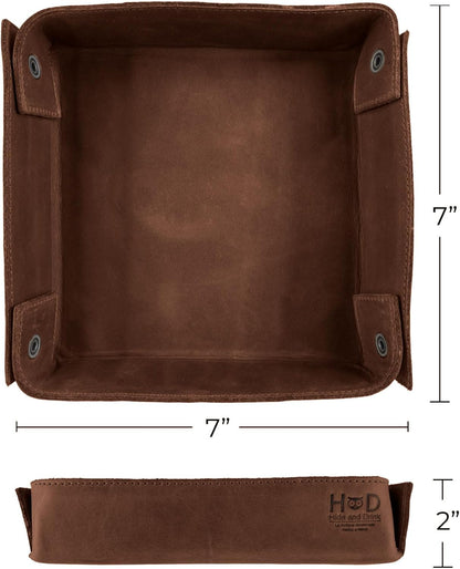 Hide & Drink, Leather Catchall Tray, Easy Access Organizer for Keys, Coins, Change, Jewelry, Watches, Smartphones, Durable, Vintage Style, Handmade :: Bourbon Brown