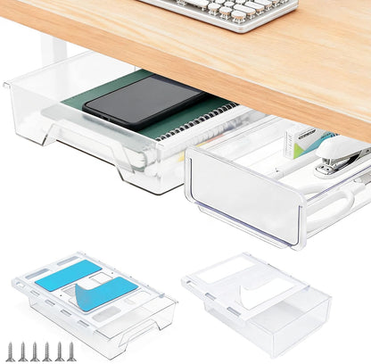 Upgraded Super Capacity 11.85 "x 8.9" Under Desk Drawer Hidden Strorage Drawer Self-Adhesive Slide Out with Smooth Gliding Motion - Attachable & Space-Saving Under Desk Organizer with Screw Kit, Black