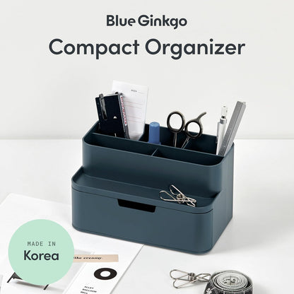 BLUE GINKGO Compact Desk Organizer – Small 5-Compartment, Half Drawer Storage – Pen Holder, Stationery Organizer for Desktop, Vanity, Shelf (Made in Korea, Green)