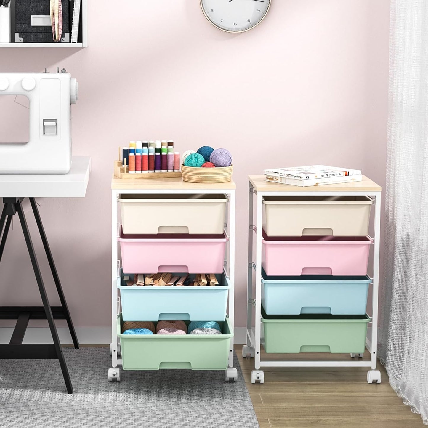 SYKIARIOL Utility Cart with 4 Drawers, Multipurpose Rolling Storage Cart with 4 Drawers and 2 Lockable Wheels, 4-Tier Rolling Storage Cart Organizer for Home Office Dorm, Bright White