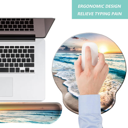 Keyboard Wrist Rest Pad Mouse Pad with Wrist Support Set of 3, Mousepad with Non-Slip Rubber Base, Ergonomic Memory Foam Mouse Wrist Cushion Support for Home Office Laptop Computer, Flower Black