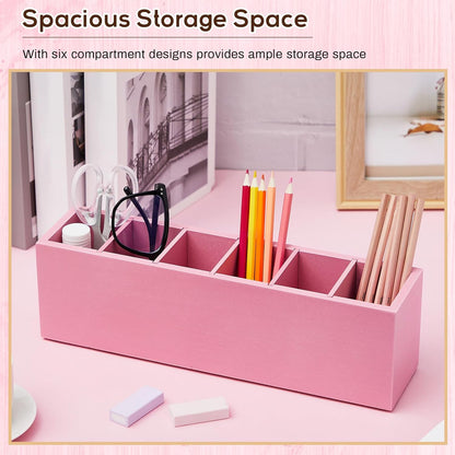 Jetec Wooden Pencil Holder 5 Compartments for Desk Adjustable Pen Holder Wood Office Desk Organizers and Accessories Makeup Brush Organizer for Pen, Home, Office and Art Supplies (White)