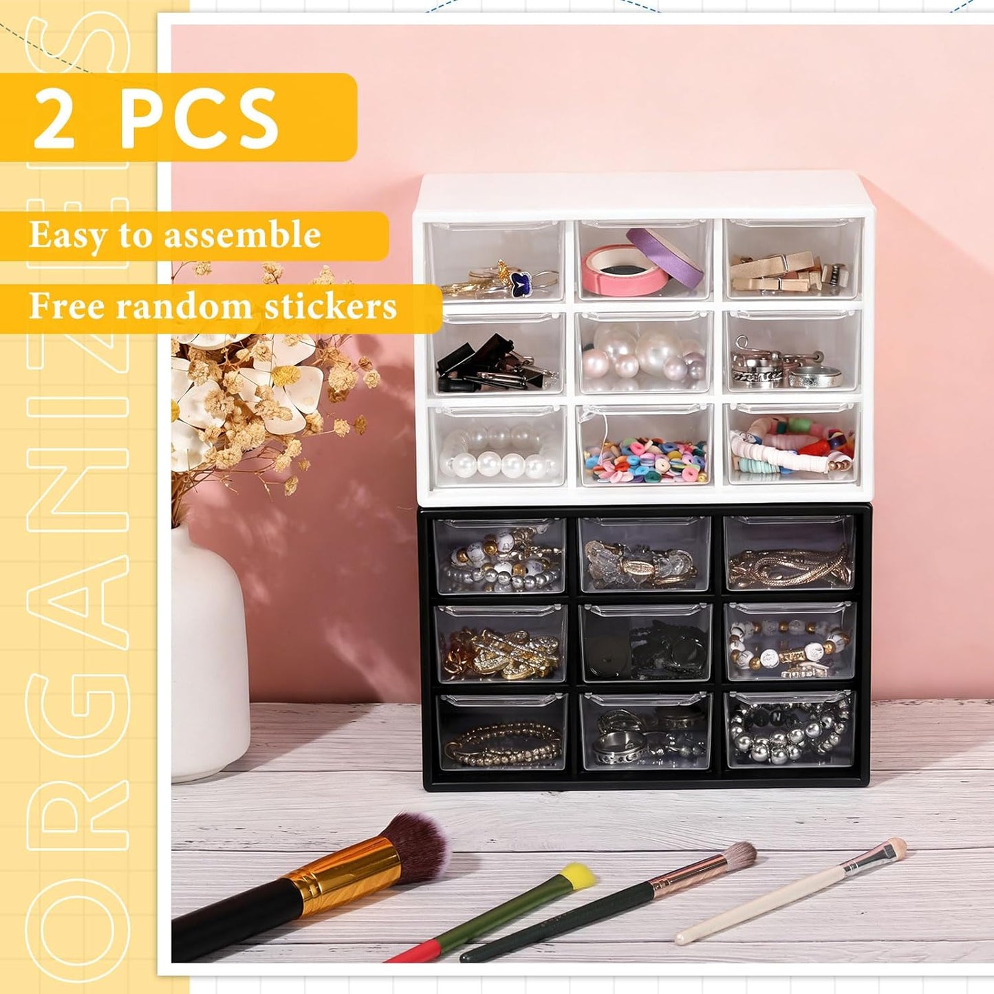 Wenqik 2 Pcs Mini Storage Drawers Teacher Toolbox Organizer with 9 Clear Drawers Small Plastic Desktop Teacher Desk Craft Organizer for Classroom Office 7" x 3. 9" x 4. 7"(Green)
