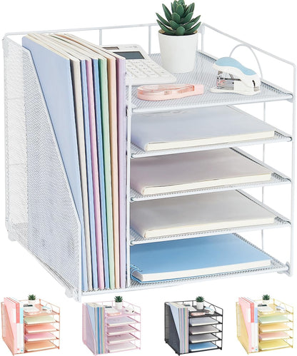 LEKETREE Desk Organizers and Accessories, 5-Tier Paper Letter Tray Organizer with File Holder, Desktop Organizer for Office Supplies (Black)