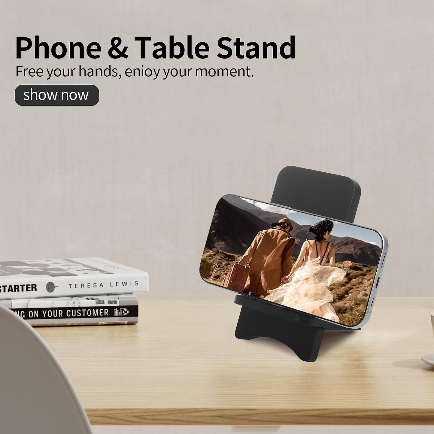 Solid Wood Phone Stand, Desktop Wooden Phone Stand, Simple Phone Holder, Compatible with All Phones (Walnut Wood)