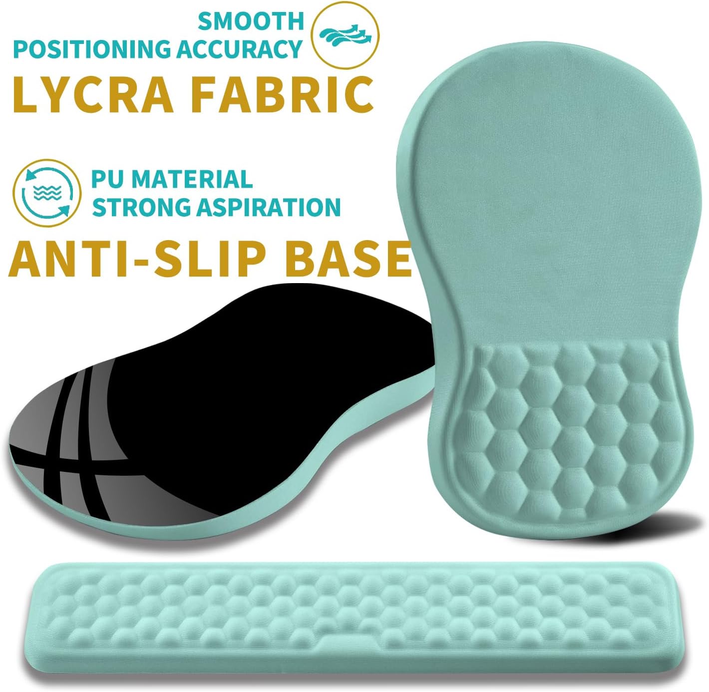 Hokafenle 2 in 1 Ergonomic Mouse Pad Wrist Support & Wrist Rest for Computer Keyboard Set, with Relieve Carpal Tunnel Pain Massage Bulge and Full Memory Gel Design (2In1 Set, Light Green)