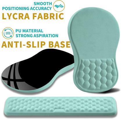 Hokafenle 2 in 1 Ergonomic Mouse Pad Wrist Support & Wrist Rest for Computer Keyboard Set, with Relieve Carpal Tunnel Pain Massage Bulge and Full Memory Gel Design (2In1 Set, Light Green)
