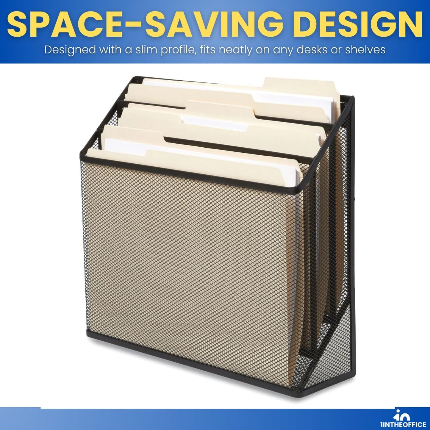 1InTheOffice 3 Tiers File Folder Organizer, Desk Sorter, Black Mesh Organizer