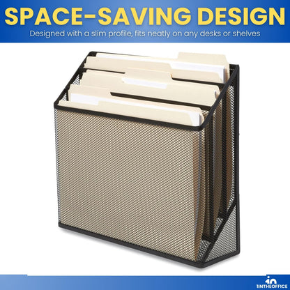 1InTheOffice 3 Tiers File Folder Organizer, Desk Sorter, Black Mesh Organizer