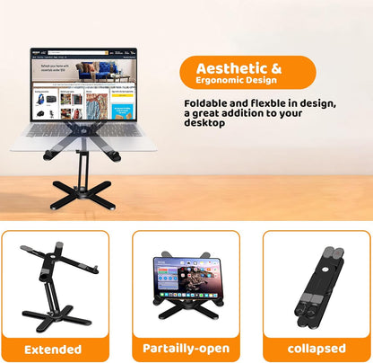 Moallia Laptop Stand with 360 Rotating Base, Computer Notebook Laptop Riser Metal Holder for Desk Collaborative Work, Fully Foldable for Easy Storage, Fits All MacBook, Laptops up to 16 inches