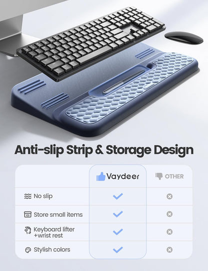 Vaydeer Wrist Rest with Keyboard Stand, Computer Wrist Support Pad, Ergonomic Keyboard Riser Holder Lift Tray with Wrist Pad, Soft Memory Foam Desk Cushion, Palm Hand Typing for Office Home Gift-Blue