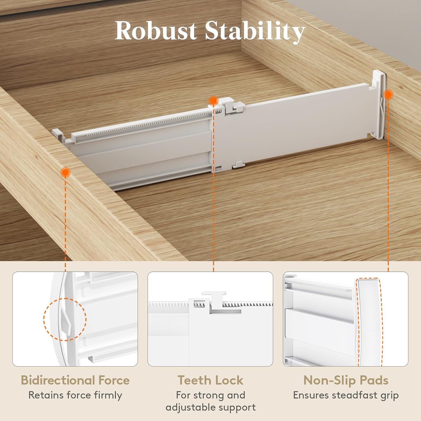 Lifewit Drawer Dividers for Clothes, 3.2" Tall 10.5"-16.5" Expandable Dresser Drawer Organizers, Adjustable White Plastic Separators for Kitchen, Cabinet, Nursery, Socks & Underwear Storage, 4 Pack