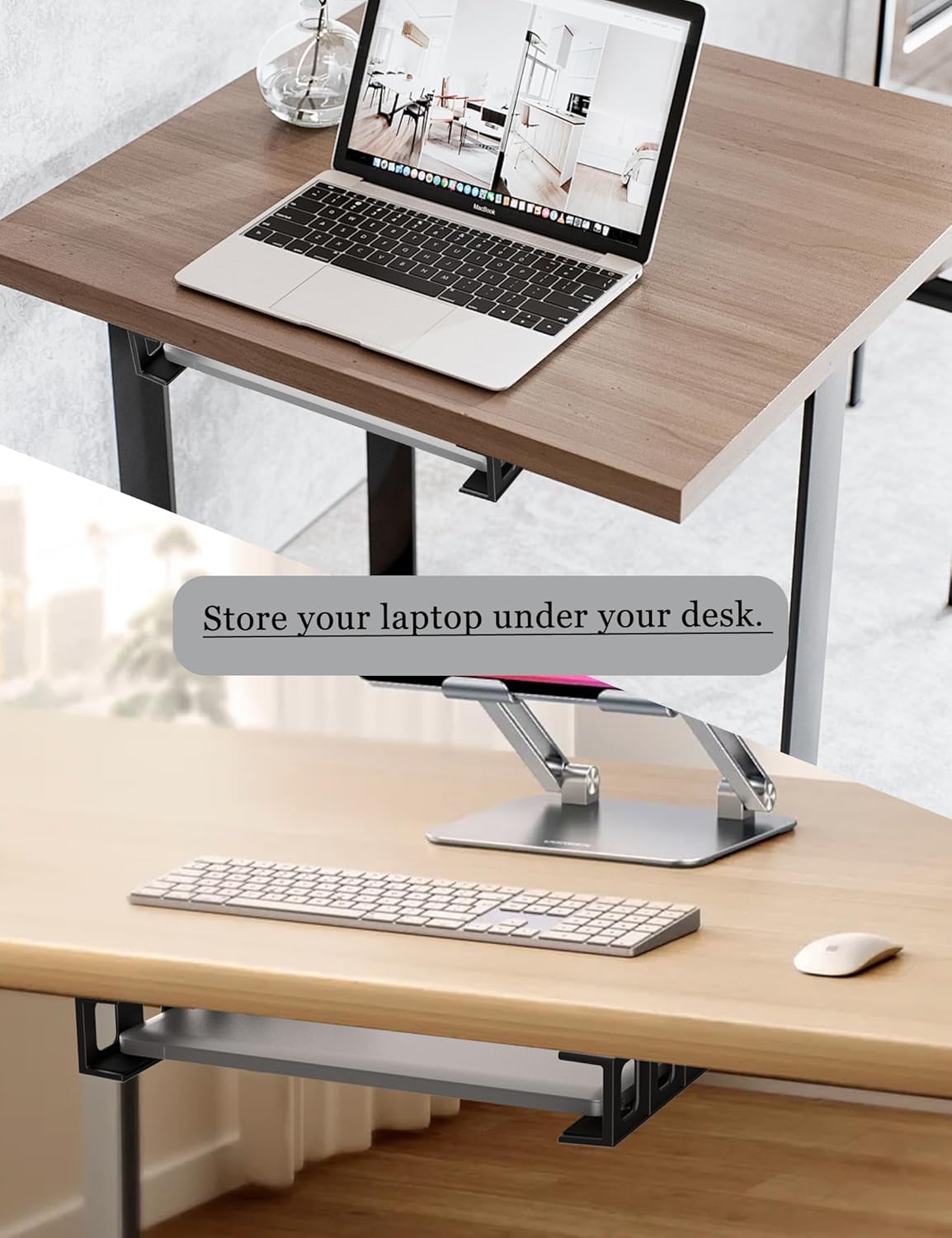 Under Desk Mount Holder or Wall Mount, Fit for Laptop, Keyboard, Routers, Modems, Cable Box, Network Switch and Devices Up to 40mm/1.57in Thick (Black)