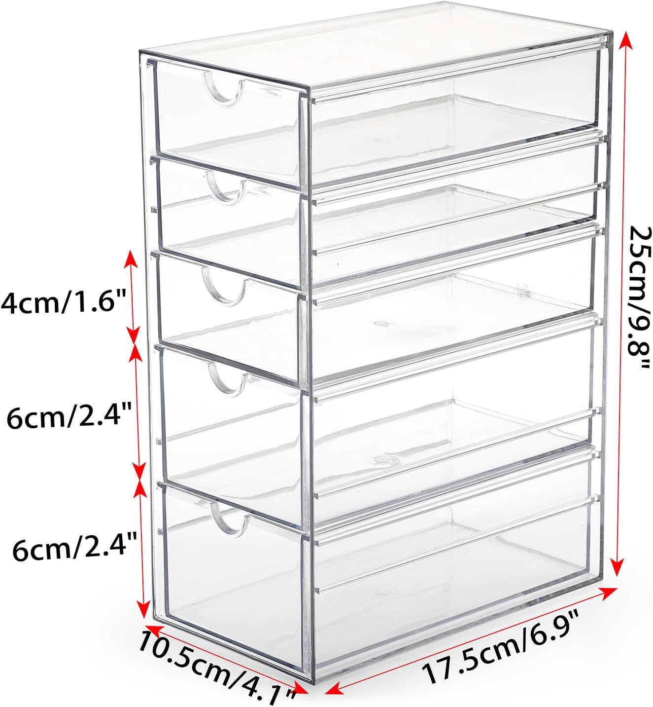 Hipiwe Plastic Drawer Organizer Clear Desktop Drawers Box with 6 Pull Out Drawer Compact Storage Box for Cabinet Vanity Bathroom Bedroom Pantry Shelf Office Closet Organization