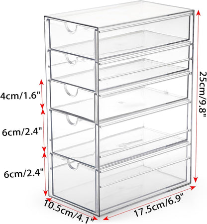 Hipiwe Plastic Drawer Organizer Clear Desktop Drawers Box with 6 Pull Out Drawer Compact Storage Box for Cabinet Vanity Bathroom Bedroom Pantry Shelf Office Closet Organization