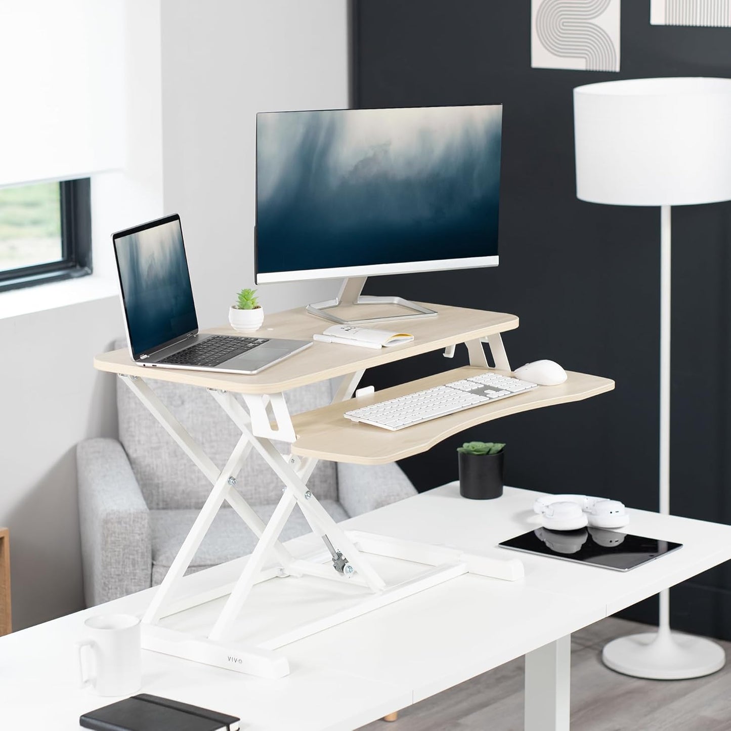 VIVO 26 inch Desk Converter, K Series, Height Adjustable Sit to Stand Riser, Dual Monitor and Laptop Workstation with Keyboard Tray, Black, DESK-V026KB