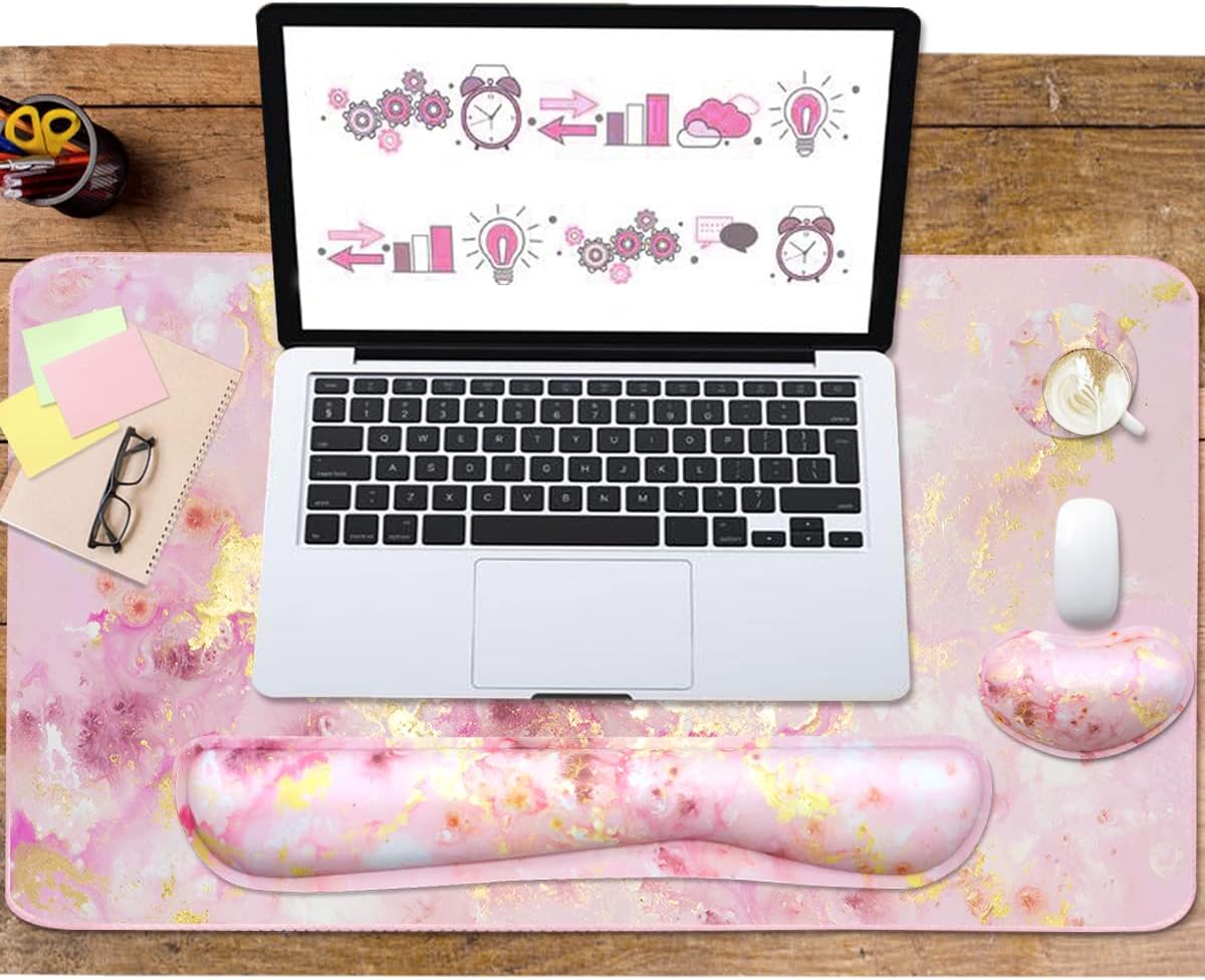 Large Mouse Pad and Keyboard Wrist Rest, Desk Pad for Keyboard and Mouse, 4-in-1 Large Gaming Mouse Pad with Wrist Support, Desk Mat for Home Office Study Game-Galaxy Fluid