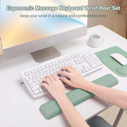 MOSISO Computer Keyboard Stand&Wrist Rest Support for Keyboard &Mouse Pad Set, Ergonomic Massage Wrist Rest Set, Easy Typing Working Acrylic Clear Stand for Office Home, Apricot