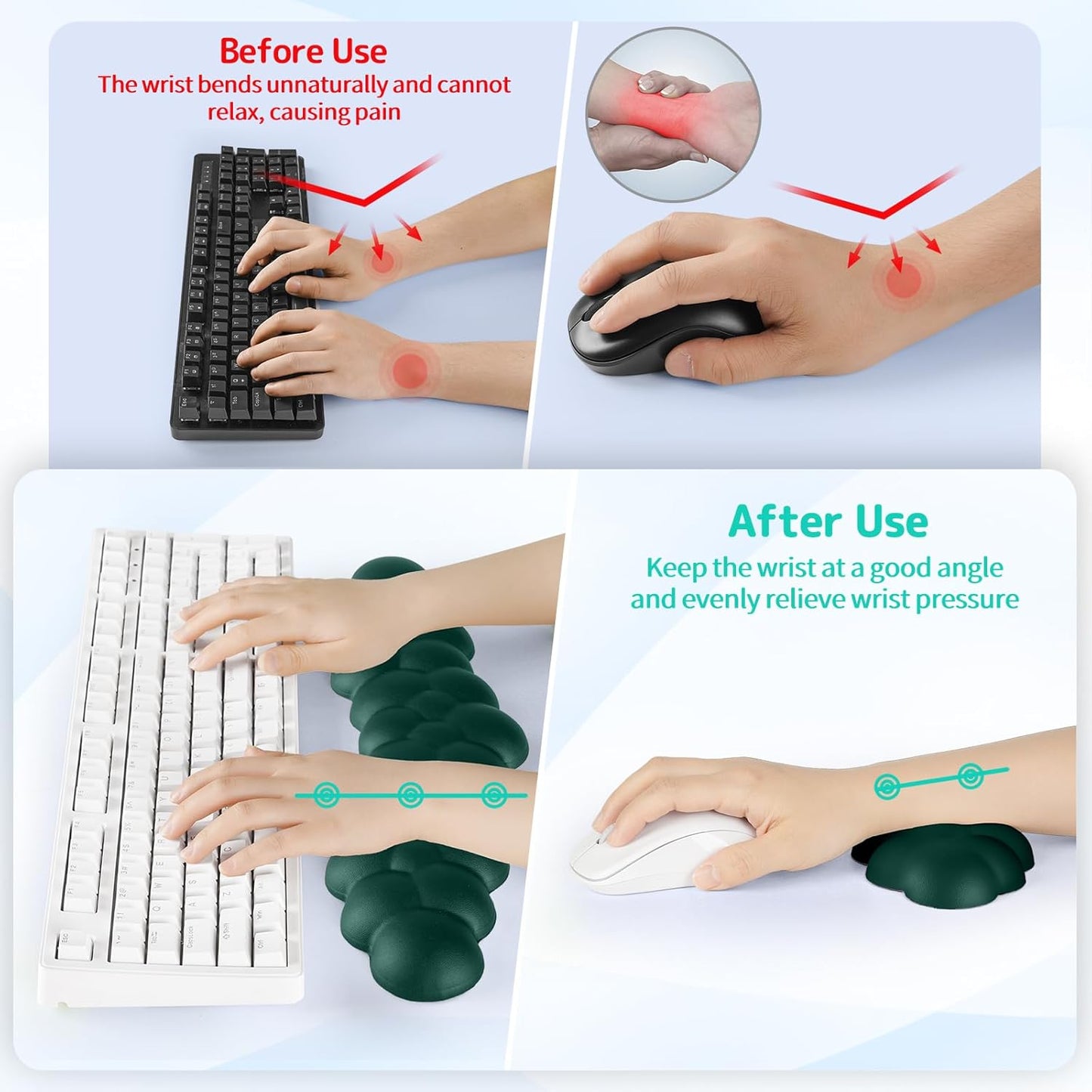 Sushret Cloud Wrist Rest for Keyboard and Mouse, Memory Foam PU Leather Keyboard Wrist Rest with Ergonomic Support, Non-Slip Base, Cute Arm Rest Pad & Palm Cushion, Office Desk Accessory, White