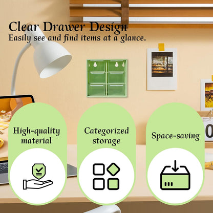Small Drawer Organizer for Desk, 4.7" x 4.7" x 3.8" Small Desktop Organizer with 6 Drawers, Plastic Storage Box for Office, Classroom, Craft and Home Organization