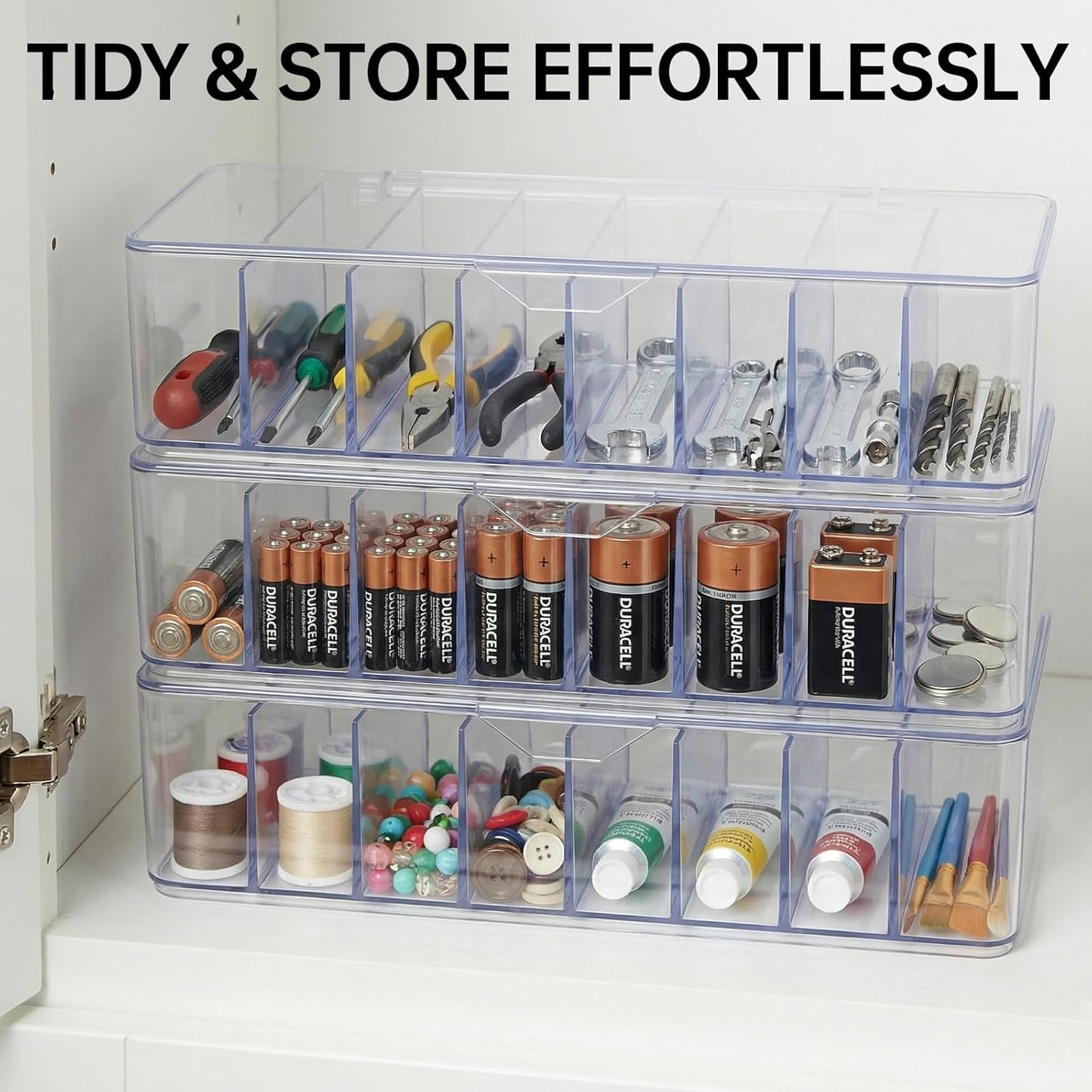 3 Pack Cable Organizer Box with Silicone Straps, Plastic Cord Management Box with Lid for Desk Home Office and Electronics Accessories Storage