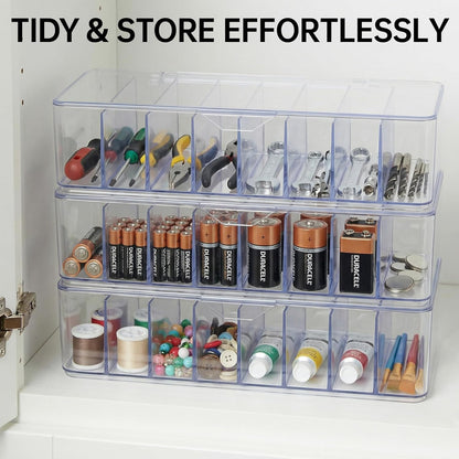3 Pack Cable Organizer Box with Silicone Straps, Plastic Cord Management Box with Lid for Desk Home Office and Electronics Accessories Storage