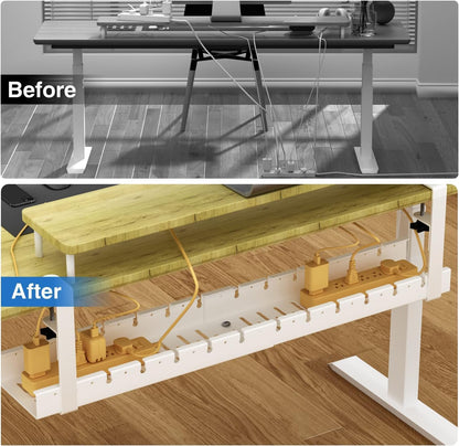 No Drilling Extendable Under Desk Cable Management, Metal Cable Management Tray Under Desk with Clamp, Retractable Power Strip Cord Holder for Wire Management 31Inch(1 Pack Black Extendable 31')