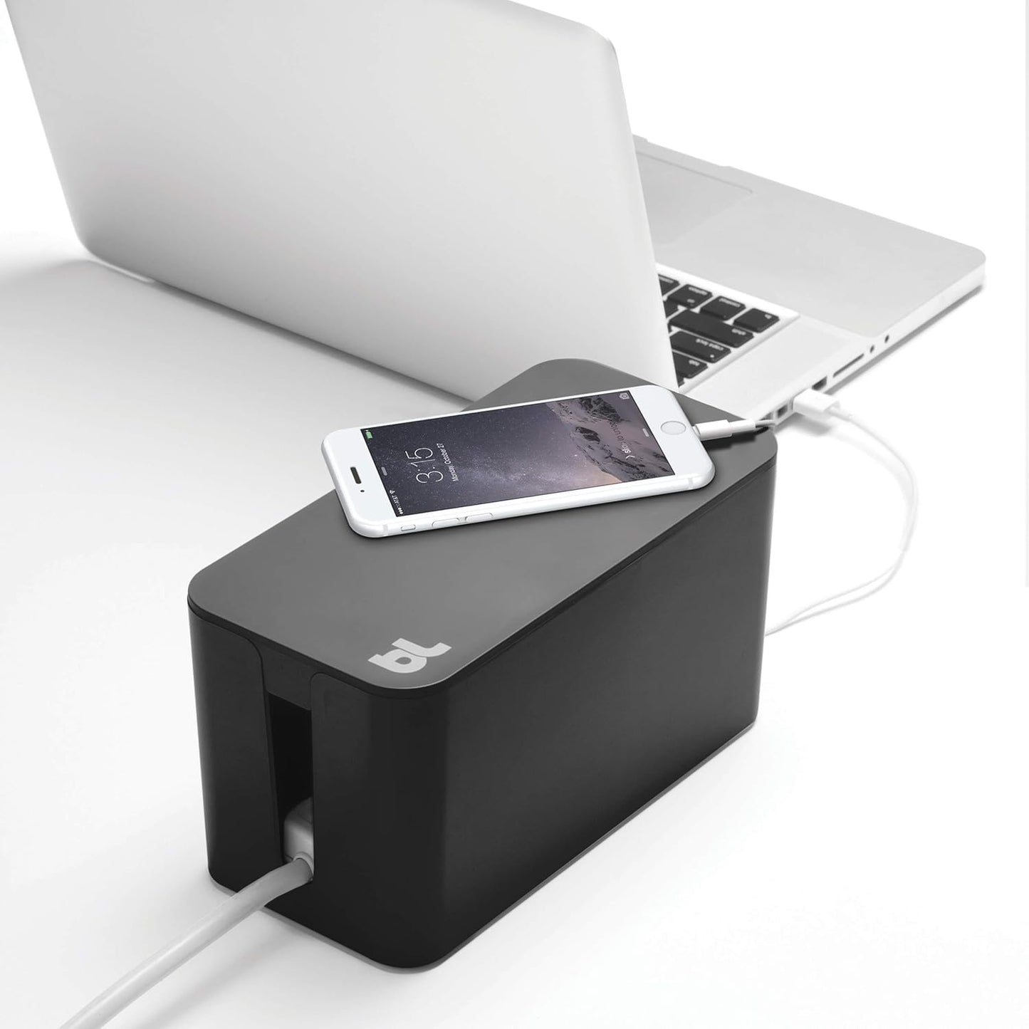 Bluelounge CableBox Mini Cable Management with Small Surge Protector, Black (CBM-BL)