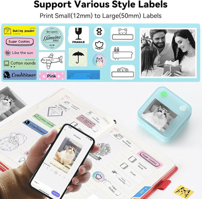 lopevi Label Maker Machine Portable Label Printer with Multiple Templates Wireless BT Label Maker for Home Office School Organization (Blue)