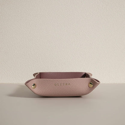 OLETHA Small Foldable Valet Tray - Aesthetic Desk Organizer for Home, Office & Travel - Portable Catch All Bowl for Keys, Scrunchie & Jewelry - Rattan Textured, Beige