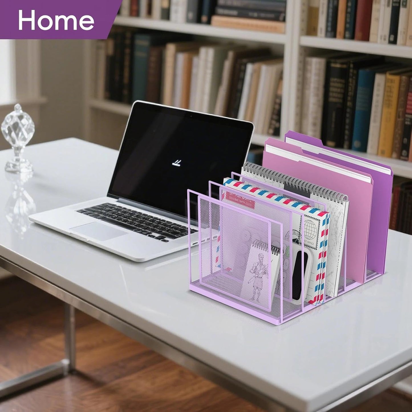 File Organizer for Desk, 5-Section Vertical File Sorter, Paper Holder Organizer Standing Metal File Folder for Office Home Classroom, Black