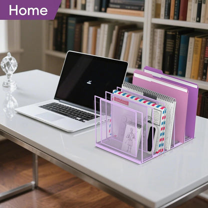 File Organizer for Desk, 5-Section Vertical File Sorter, Paper Holder Organizer Standing Metal File Folder for Office Home Classroom, Black