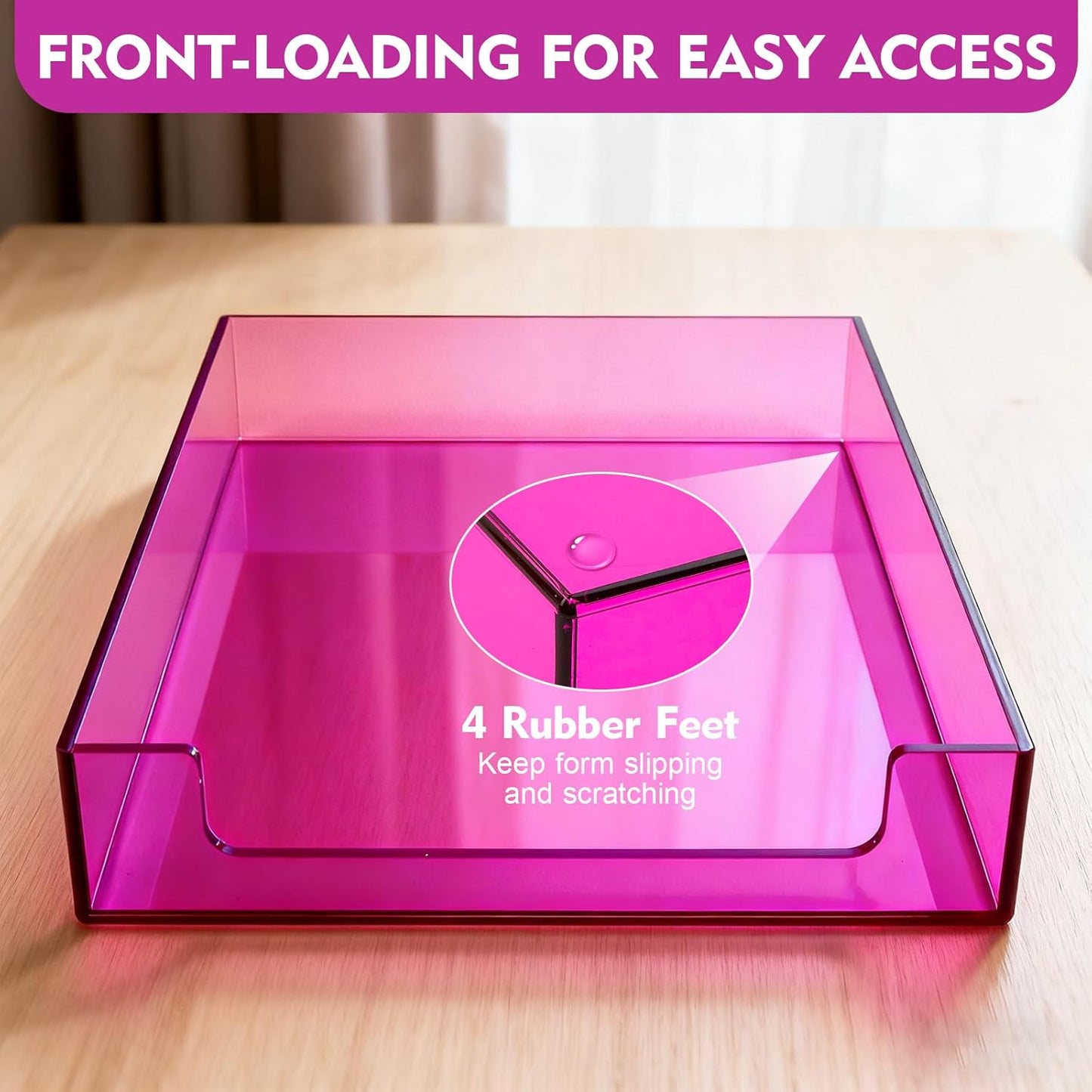 Paper Tray Acrylic File Organizer for Desk Letter Tray Desk Organizer Document Holder Sorter Storage for A4 Office Supplies Magazines, 13.8x10.6x2.4 Inches, Neon Pink
