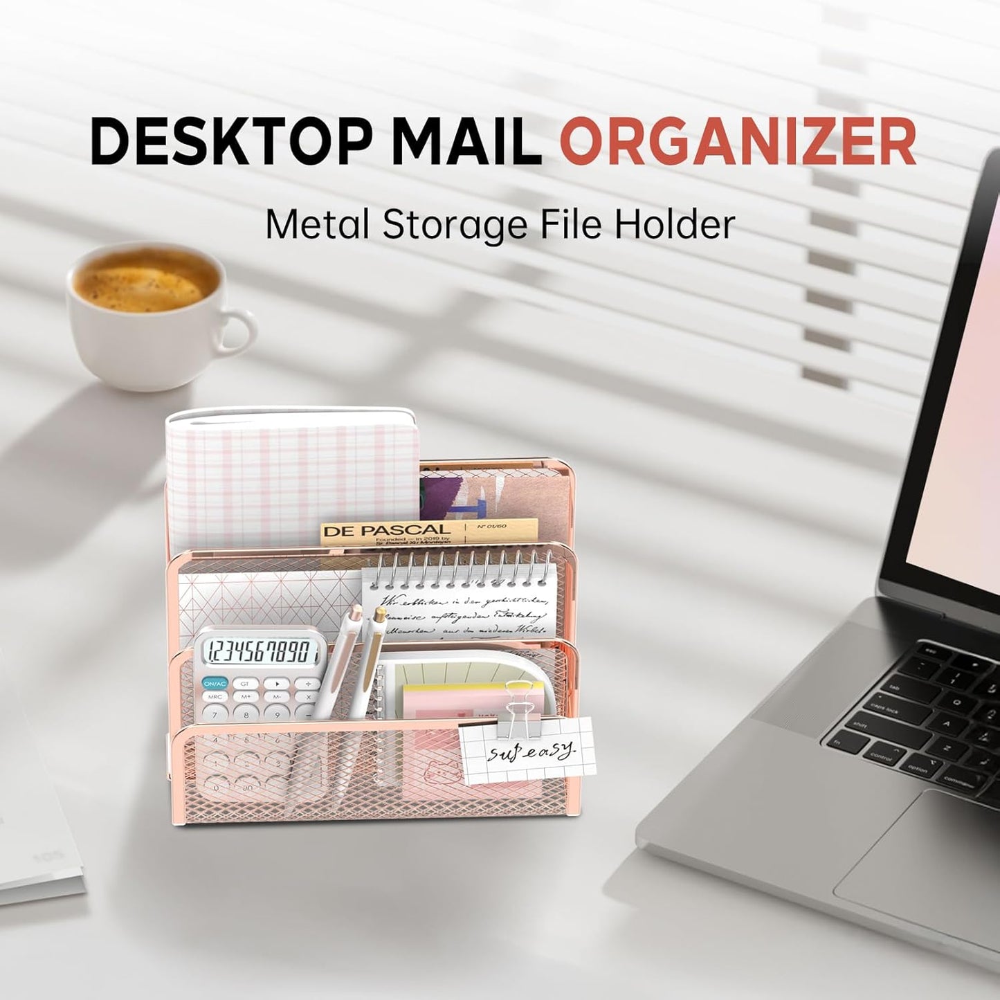 SUPEASY Mail Organizer for Desk, Mesh Metal Mail Holder Countertop with 3-Slot, Letter Sorter File Holder, Office Envelope Organizer for Mails (Black)