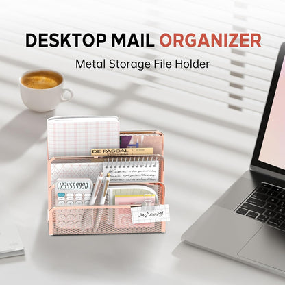 SUPEASY Mail Organizer for Desk, Mesh Metal Mail Holder Countertop with 3-Slot, Letter Sorter File Holder, Office Envelope Organizer for Mails (Black)