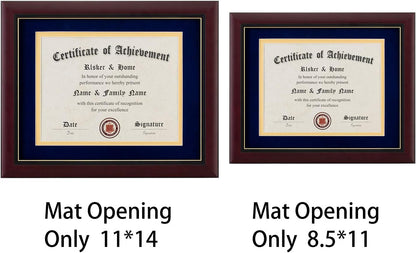ELSKER&HOME Diploma Frame - Wide Solid Wood Frame - Black Velvet Golden Rim Mat - Semi-Tempered Glass - Includes Hanging Hardware and Desktop Easel(ONLY Display 11×14 Document/Certificate)