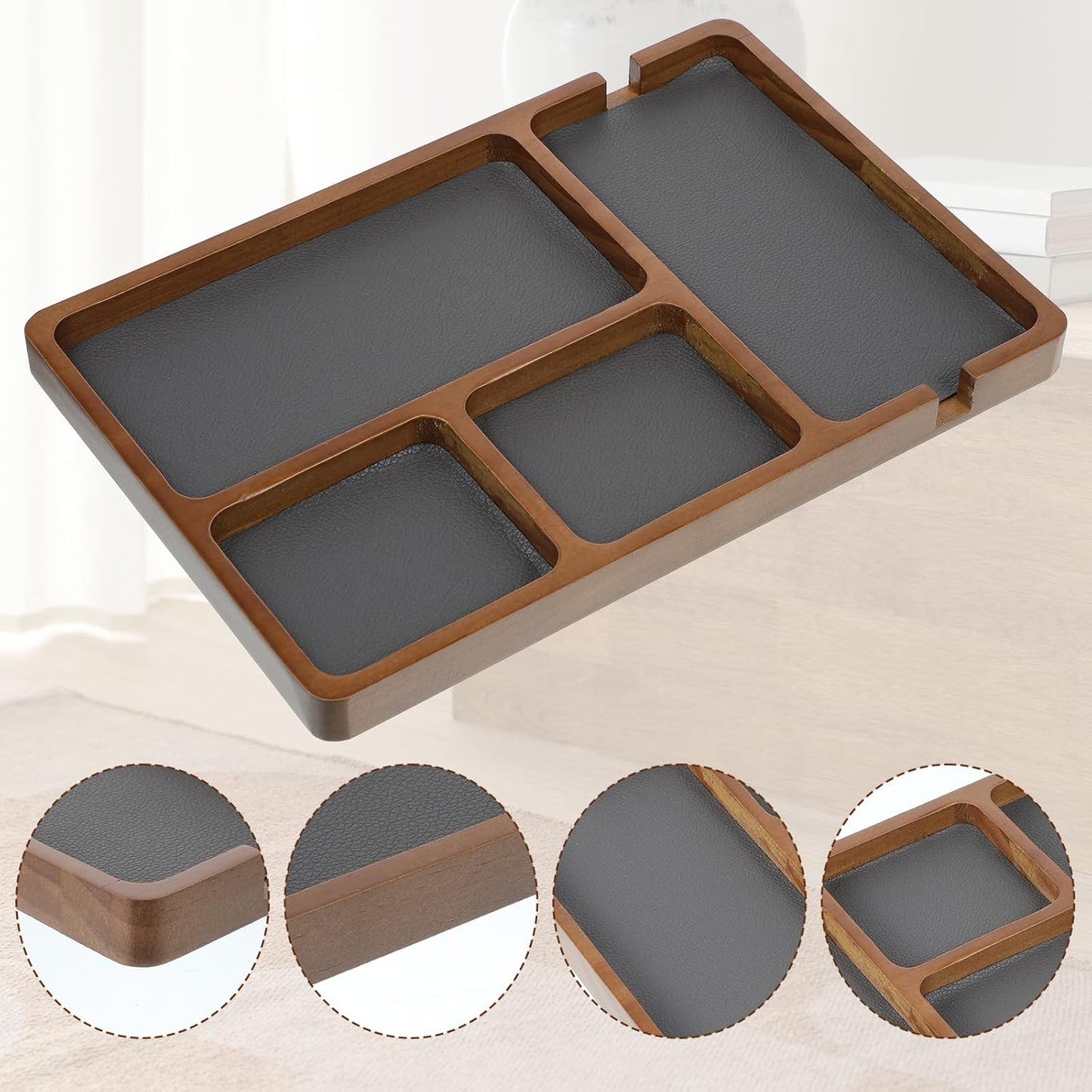 Valet Tray for Men, Black Sandalwood Catch All Tray, Wallet Trays Organizer for Nightstand, Desk, Elegant EDC Valet Trays for Keys, Watch, Phone, Jewelry