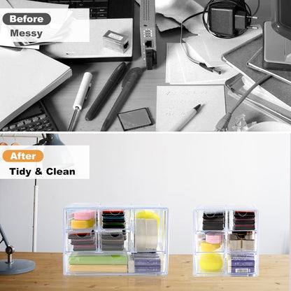 Acrylic Drawer Organizer with 6 Drawers, 2 Set Clear Dustproof Desk Organizers and Accessories, Stackable Storage Drawers for Stationery, Makeup, Jewelry, Pen, Art Craft Supplies, Office
