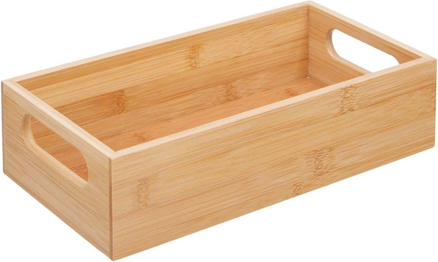 mDesign Kitchen Storage Box – Open-Top Bamboo Storage Tray with Handles – Versatile Cupboard Organiser for Shelves, Pantries, Surfaces and Cupboards – Natural